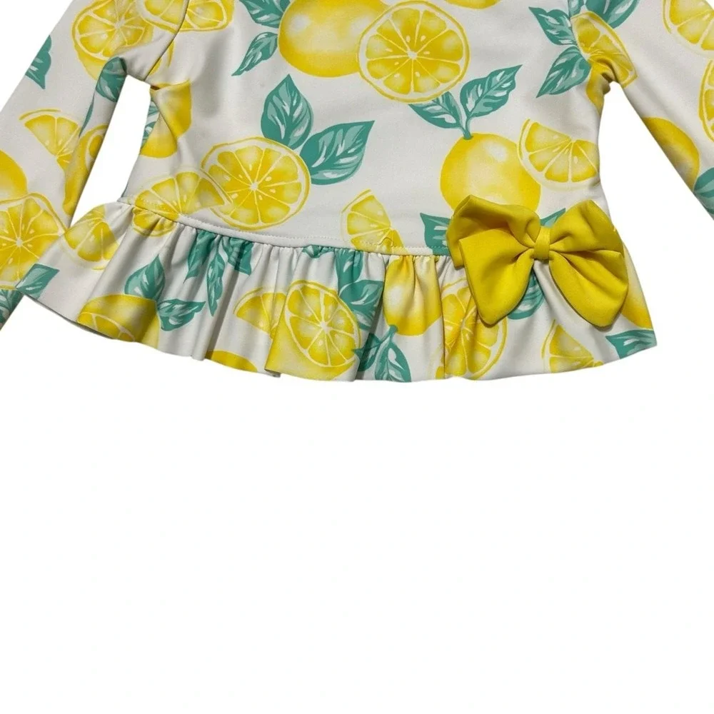 Tommy Bahama‎ Baby Tropical Summer Rash Guard 18M Yellow Lemon Print Peplum Bow